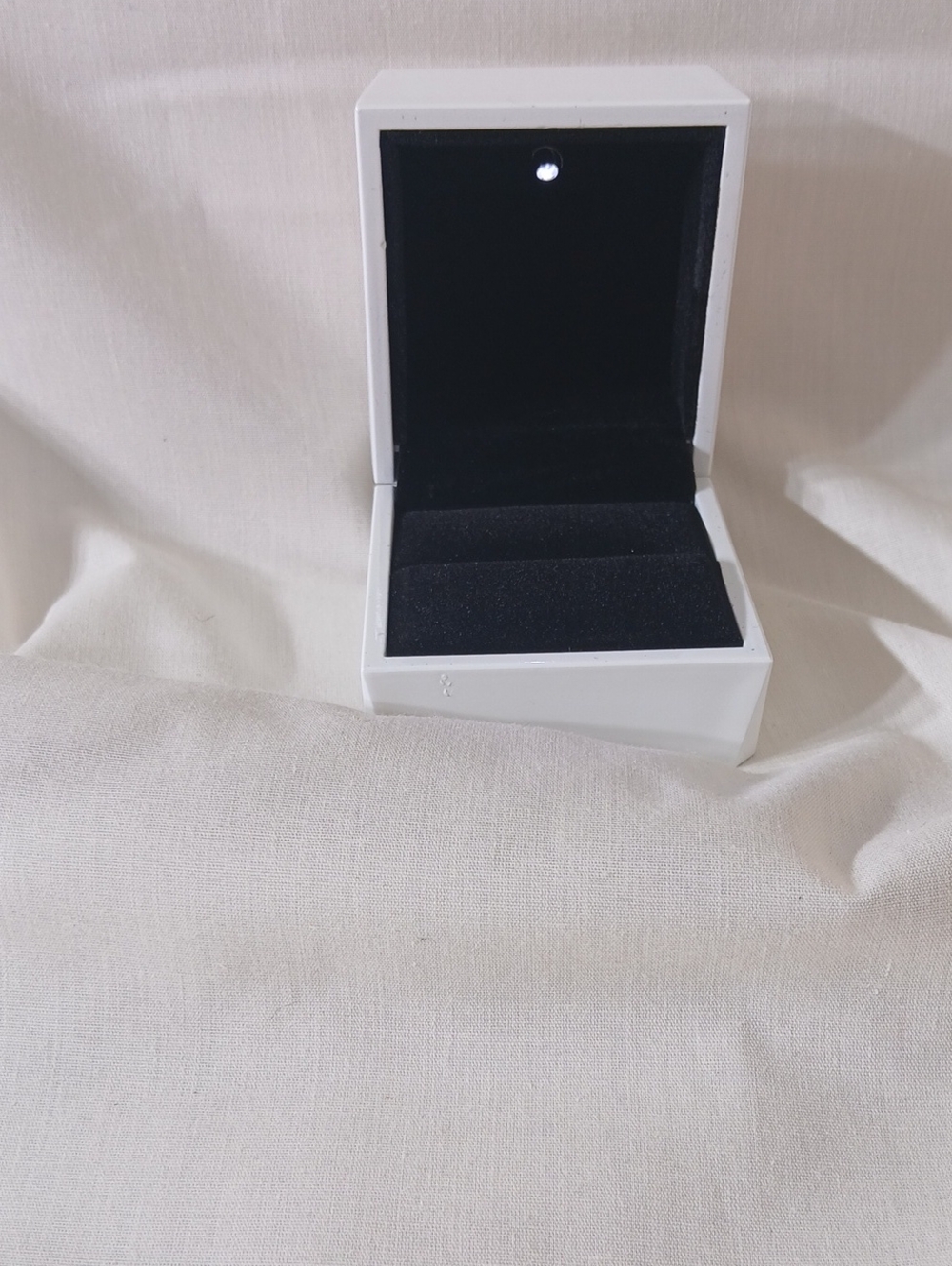 White Jewelry Ring Box with Black Interior